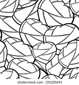 Black and white patchwork hearts seamless pattern.