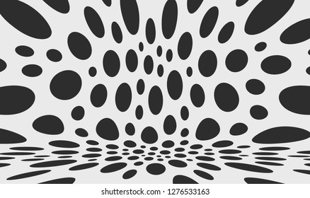 Black and white pattern. Abstract background with circles. Chaotic particles in empty space. Dynamic vector illustartion.