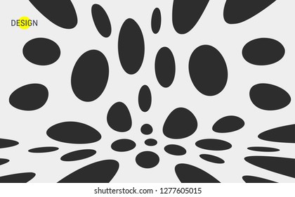 Black and white pattern. Abstract background with circles. Chaotic particles in empty space. Dynamic vector illustartion.