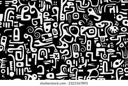 black and white pattern with an abstract pattern of letters and numbers, in the style of keith haring, animated gifs, tony cragg, trompe-l'œil illusionistic detail, minimalist figures, anton otto fisc