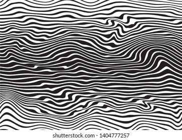 Black and white pattern of abstract swirling lines. Modern vector background