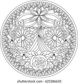 Black and white pattern for adult coloring book. Vector elements for design. Good for design of wrapping and textile.