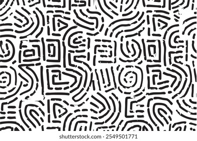 black and white pattern with black background an white squiggles, a lot of space between squiggles