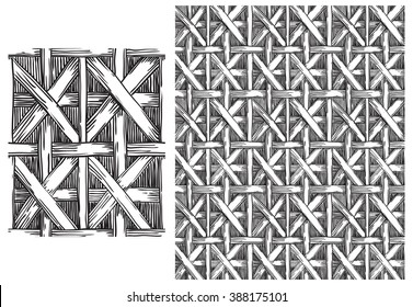 Black and white  pattern of basketry. Vector seamless backgrounds with patterns of basketry of Wickers
