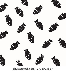  Black and white pattern with carrot. Hand drawn carrots vector seamless pattern. Flat Design vector doodle illustration. 