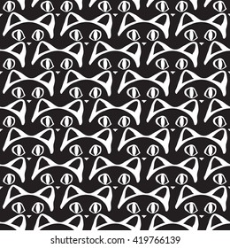 Black and white pattern with cat paw. Seamless vector hand drawn background 