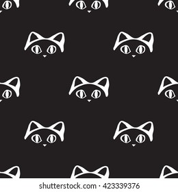 Black and white pattern with cat paw. Seamless vector hand drawn background 