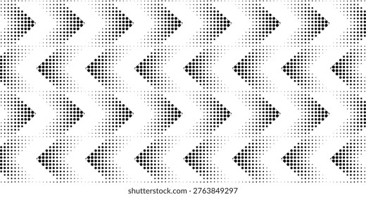 A black and white pattern of chevron shapes made of dots.