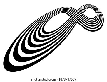 Black and white pattern
 from closed swirling lines. Abstract symbol of infinity. Trendy striped vector backgroun