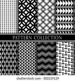 Black and white pattern collection. Vector illustration.