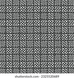 Black and white pattern, consisting of cross-hatched squares. Textile design. Woolen blanket texture. Abstract vector.
