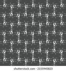 Black And White Pattern Consisting Of Rectangles, Broken Stripes And Flecks. Retro But Also Modern Textile Fabric. Wool Blanket Texture. Abstract Vector.