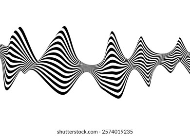 Black and white pattern. Black and white curved stripes, fluid wavy lines, artistic waves.