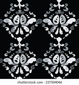 Black and white pattern. Damask seamless pattern. Vector illustration.