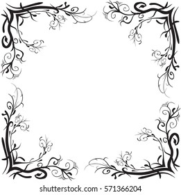 Black and white pattern, decoration, flowers, flora. Corner decoration, frame,