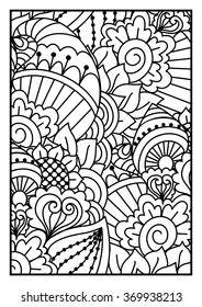 Black and white pattern. Ethnic henna hand drawn background for coloring book, textile or wrapping.