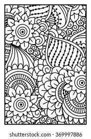 Black and white pattern. Ethnic henna hand drawn background for coloring book, textile or wrapping.