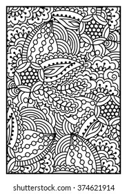 Black and white pattern. Ethnic henna hand drawn background for coloring book, textile or wrapping.