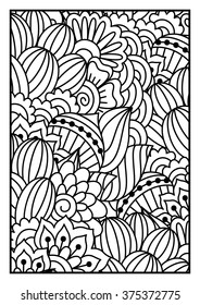 Black and white pattern. Ethnic henna hand drawn background for coloring book, textile or wrapping.