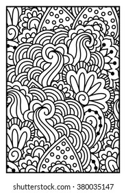 Black and white pattern. Ethnic henna hand drawn background.