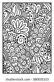 Black and white pattern. Ethnic henna hand drawn background.