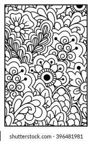 Black and white pattern. Ethnic henna hand drawn background for coloring book, textile or wrapping.