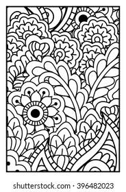 Black and white pattern. Ethnic henna hand drawn background for coloring book, textile or wrapping.