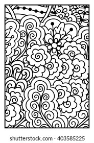Black and white pattern. Ethnic henna hand drawn background for coloring book, textile or wrapping.