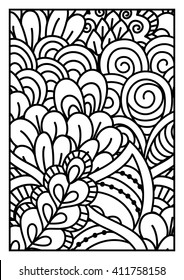 Black and white pattern. Ethnic henna hand drawn background for coloring book, textile or wrapping.