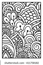 Black and white pattern. Ethnic henna hand drawn background for coloring book, textile or wrapping.
