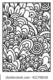Black and white pattern. Ethnic henna hand drawn background for coloring book, textile or wrapping.