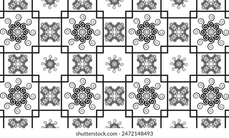 Ein schwarz-weißes Muster mit einem floralen Design im Stil der Kunstzeit