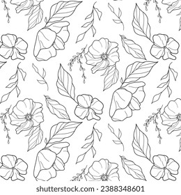 black and white pattern with flowers and leaves