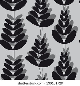 black white pattern of flowers and stems