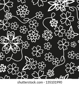 black white pattern of flowers and stems