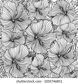Black and white pattern of flowers in stripes. Floral design.