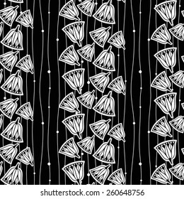 Black and white pattern with flowers.Vector illustration.
