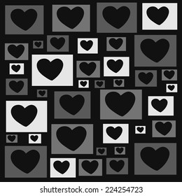 Black and white pattern of the hearts within.