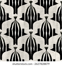 Black and white pattern inspired by the art deco style. grunge lines ikat pattern, striped seamless pattern, Vector illustration background for print the paper.