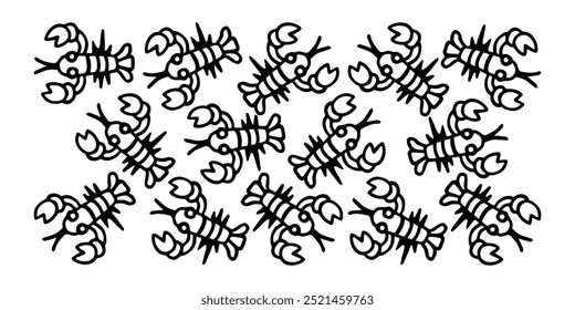 black and white pattern with lobsters