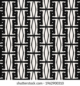 Black and white pattern with meanders and rhombuses arranged in a column. Traditional ethnic decoration.