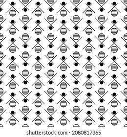 Black White Pattern Minimalistic Bees. Black And White Modern Poster. Abstract Wall Art. Digital Art Of Interior Decoration For Print