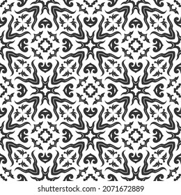 Black and white pattern ornament shape. Simple seamless abstract background