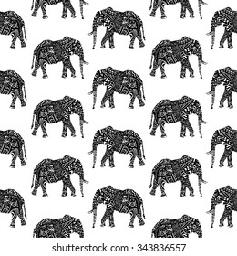 Black And White Pattern With Ornamental Elephant