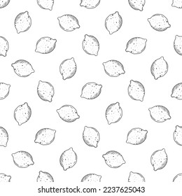 Patrón blanco y negro con limón de contorno. Vector de fondo cítrico sin fisuras en estilo dibujado a mano.