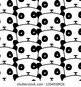 black and white pattern with pandas. cute cartoon Panda. design for walpaper, postcard, mugs or bed linen and other.