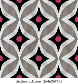 Black and white pattern with pink accents,  grunge lines ikat pattern, ikat seamless pattern, Vector illustration background for print the paper.