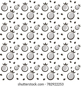 Black and white pattern with pomegranates and seeds.