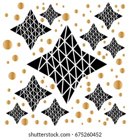 Black and white pattern with Quadrilateral, dots and lines