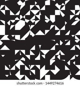 Black and white pattern with randomly arranged triangles. Vector illustration. Geometric background
